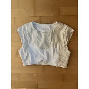 Goop G. Cropped Jersey Workout Top White Beige Medium